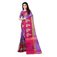 OM SAI LATEST CREATION Womens Soft Cotton Silk Z-Card Print Foli Work Saree with Blouse Piece-Free Size (Purple)