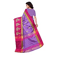 OM SAI LATEST CREATION Womens Soft Cotton Silk Z-Card Print Foli Work Saree with Blouse Piece-Free Size (Purple)