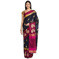 OM SAI LATEST CREATION Womens Soft Cotton Silk Z-Card Print Foli Work Saree with Blouse Piece-Free Size (Navy Blue)