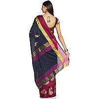 OM SAI LATEST CREATION Womens Soft Cotton Silk Z-Card Print Foli Work Saree with Blouse Piece-Free Size (Navy Blue)