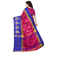 OM SAI LATEST CREATION Womens Soft Cotton Silk Z-Card Print Foli Work Saree with Blouse Piece-Free Size (Pink)