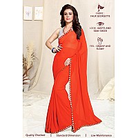 SOURBH Womens Plain Weave Georgette Mirror Lace Work Saree with Blouse Piece (5590-Dark Orange)