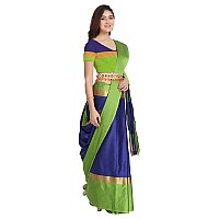 Leriya Fashion Womens Cotton Silk Solid Saree with Belt-Free Size (Blue)