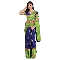 Leriya Fashion Womens Soft Cotton Silk Foli Work (jari Work) Saree with Belt(Free Size) (Blue)