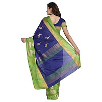 Leriya Fashion Womens Soft Cotton Silk Foli Work (jari Work) Saree with Belt(Free Size) (Blue)