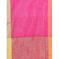 OM SAI LATEST CREATION Womens Soft Cotton Silk Plain line Saree with Blouse Piece-Free Size (Orange) (Pink)