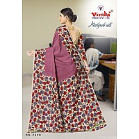 Vimla Womens Pink Malgudi Art Silk Uniform Saree with Blouse Piece (2428_Pink)