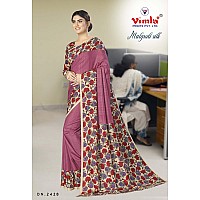 Vimla Womens Pink Malgudi Art Silk Uniform Saree with Blouse Piece (2428_Pink)