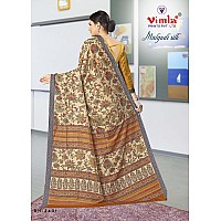 Vimla Womens Beige Malgudi Art Silk Uniform Saree with Blouse Piece (2431_Beige)