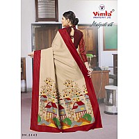 Vimla Womens Beige Malgudi Art Silk Uniform Saree with Blouse Piece (2443_Beige)