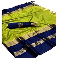 Blue Wish Womens Cotton Silk Saree with Blouse (BW-75, Green and Navy)