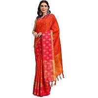 SILK LAND Womens Kanchipuram & Banarasi Kora Muslin Silk Saree With Blouse Piece (MOTI_MUSLIN-ORANGE)