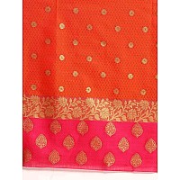 SILK LAND Womens Kanchipuram & Banarasi Kora Muslin Silk Saree With Blouse Piece (MOTI_MUSLIN-ORANGE)