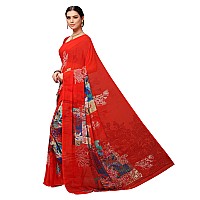 Vaamsi Womens Poly Georgette Printed Saree PC1125 Red