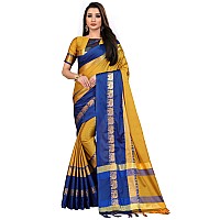 Blue Wish Womens Banarasi Art Silk Saree With Un-stitched Blouse (soft Cotton Silk_Yellow)