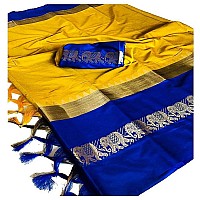 Blue Wish Womens Banarasi Art Silk Saree With Un-stitched Blouse (soft Cotton Silk_Yellow)