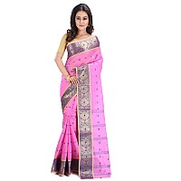 RAJ SAREE HOUSE Womens Pure Cotton Tant Handloom Saree without Blouse Piece - (Pink)