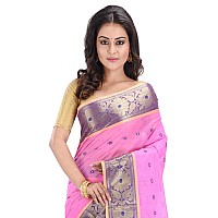 RAJ SAREE HOUSE Womens Pure Cotton Tant Handloom Saree without Blouse Piece - (Pink)