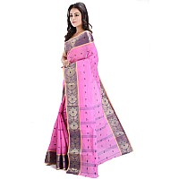 RAJ SAREE HOUSE Womens Pure Cotton Tant Handloom Saree without Blouse Piece - (Pink)