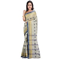 RAJ SAREE HOUSE Womens Traditional Pure Cotton Bengali Handloom Tant Saree Without Blouse PieceRSH80503 OffWhite