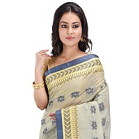 RAJ SAREE HOUSE Womens Traditional Pure Cotton Bengali Handloom Tant Saree Without Blouse PieceRSH80503 OffWhite