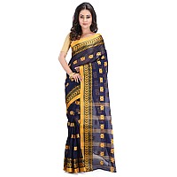 RAJ SAREE HOUSE Womens Traditional Pure Cotton Bengali Handloom Tant Saree Without Blouse PieceRSH80501 Navy Blue