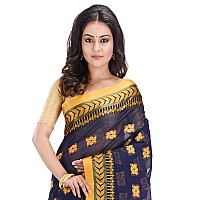 RAJ SAREE HOUSE Womens Traditional Pure Cotton Bengali Handloom Tant Saree Without Blouse PieceRSH80501 Navy Blue