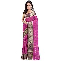 RAJ SAREE HOUSE Womens Pure Cotton Tant Handloom Saree without Blouse Piece (Magenta)