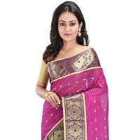 RAJ SAREE HOUSE Womens Pure Cotton Tant Handloom Saree without Blouse Piece (Magenta)