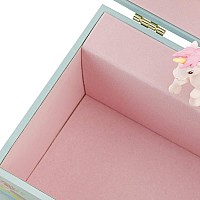 RR ROUND RICH DESIGN Musical Jewelry Glitter Storage Box and Jewelry Set for Little Girls with Spinning Unicorn and Rainbow Bl