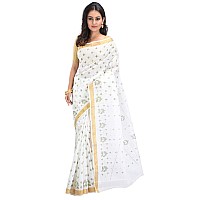 RAJ SAREE HOUSE Womens Traditional Pure Cotton Bengali Tant Saree without Blouse Piece - (Off-White)