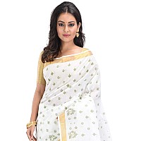 RAJ SAREE HOUSE Womens Traditional Pure Cotton Bengali Tant Saree without Blouse Piece - (Off-White)