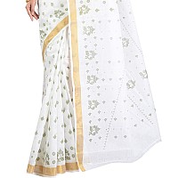 RAJ SAREE HOUSE Womens Traditional Pure Cotton Bengali Tant Saree without Blouse Piece - (Off-White)