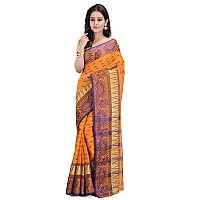 RAJ SAREE HOUSE Womens Traditional Pure Cotton Bengali Handloom Tant Saree without Blouse Piece - (Mustard)