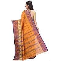 RAJ SAREE HOUSE Womens Traditional Pure Cotton Bengali Handloom Tant Saree without Blouse Piece - (Mustard)