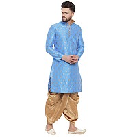 Larwa Mens Ethnic Loop Button Ganesh Print Kurta Dhoti Set Firozi 40