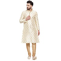 Larwa Mens Silk Kurta With Pyjama Set Beige Ganesh Jacq K Gold Pyj Lupbbeige42