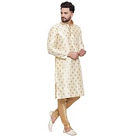 Larwa Mens Silk Kurta With Pyjama Set Beige Ganesh Jacq K Gold Pyj Lupbbeige42