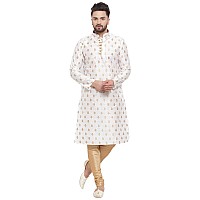 Larwa Mens Silk Kurta With Pyjama Set White Ganesh Jacq K Gold Pyj Lupbwhite42