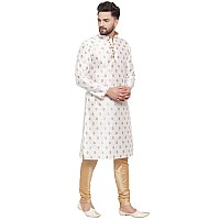 Larwa Mens Silk Kurta With Pyjama Set White Ganesh Jacq K Gold Pyj Lupbwhite42