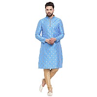 Larwa Mens Silk Kurta Pyjama Set Firozi Ganesh Jacq K Gold Pyj Lupbfirozi44