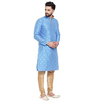 Larwa Mens Silk Kurta Pyjama Set Firozi Ganesh Jacq K Gold Pyj Lupbfirozi44