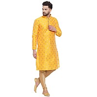 Larwa Mens Silk Kurta With Pyjama Set Yellow Ganesh Jacq K Gold Pyj Lupbyellow42