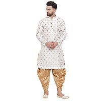 Larwa Mens Silk Kurta And Salwar Dhoti Set White Ganesh Jacq K Goldsal Dlupb38White