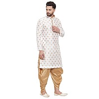 Larwa Mens Silk Kurta And Salwar Dhoti Set White Ganesh Jacq K Goldsal Dlupb38White