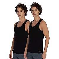 Damensch Mens Neoskin Antimicrobial Slub Vest Antiodorbamboo Rayon Fabric Round Neck Pack Of 2 Natural Black Small