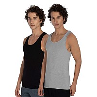 Damensch Mens Neoskin Antimicrobial Slub Vest Antiodorbamboo Rayon Fabric Round Neck Pack Of 2 Natural Black Crisp Grey