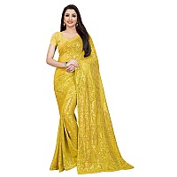 Florely Womens Pure Georgette sequence saree with unstiched blouse piece(Free size) (Yellow)