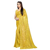 Florely Womens Pure Georgette sequence saree with unstiched blouse piece(Free size) (Yellow)