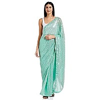 Florely Womens Pure Georgette sequence saree with unstiched blouse piece(Free size) (Pista)